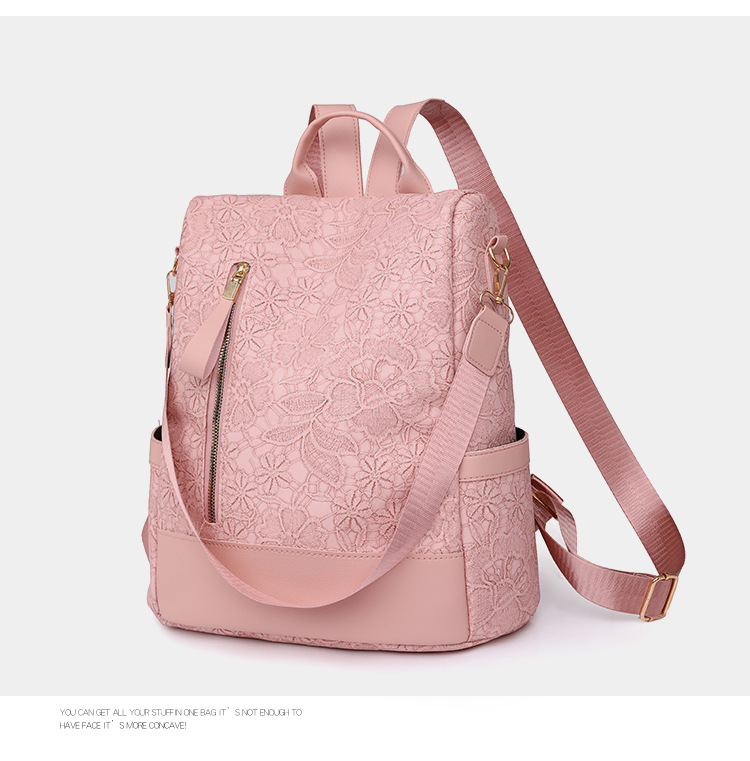 Summer polyurethane backpack for traveling for leisure, anti-theft, flowered